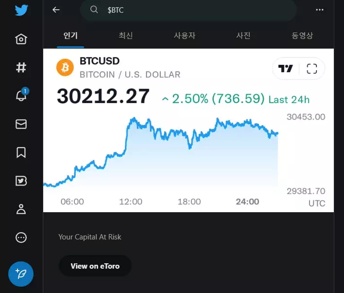 트위터 비트코인 시세 확인 이미지