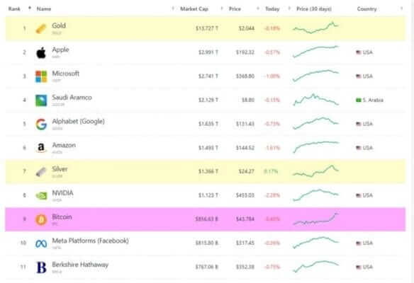 투자 자산 시가총액 순위 / Company MarketCap