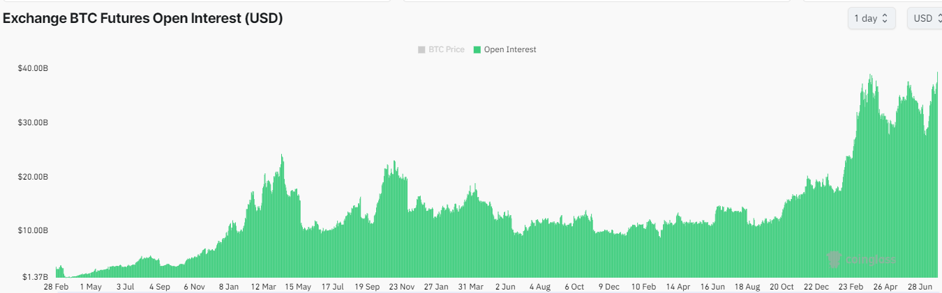 역대 BTC 선물 미결제 포지션 차트 / 출처: CoinGlass