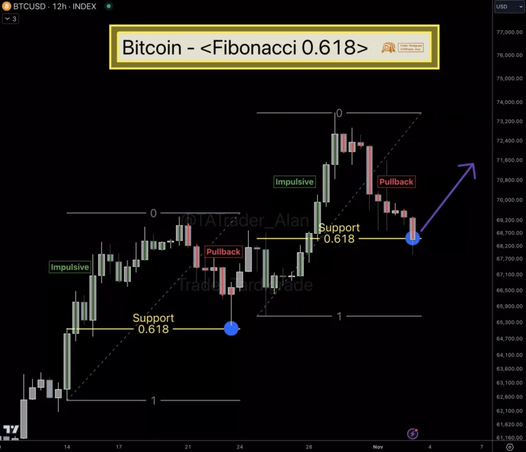 피보나치 되돌림 BTC/USD 차트 - Alan Tardigrade/X