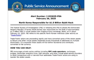 FBI, "코인 거래소 바이비트 2조원 규모 해킹 사건… 북한 해커 소행"
