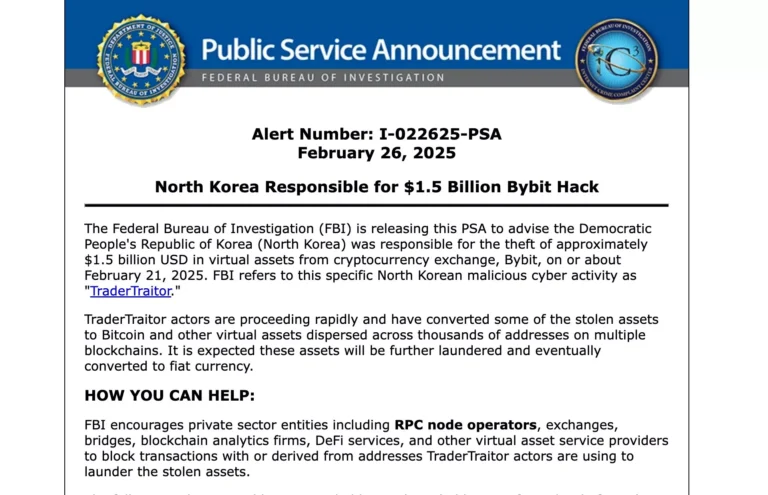 FBI, "코인 거래소 바이비트 2조원 규모 해킹 사건… 북한 해커 소행"